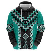 Teal Niho Taniwha Mix Poutama Zip Hoodie Unique Taniko Aotearoa LT01 - Polynesian Pride