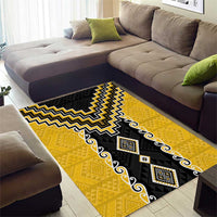 Yellow Niho Taniwha Mix Poutama Area Rug Unique Taniko Aotearoa