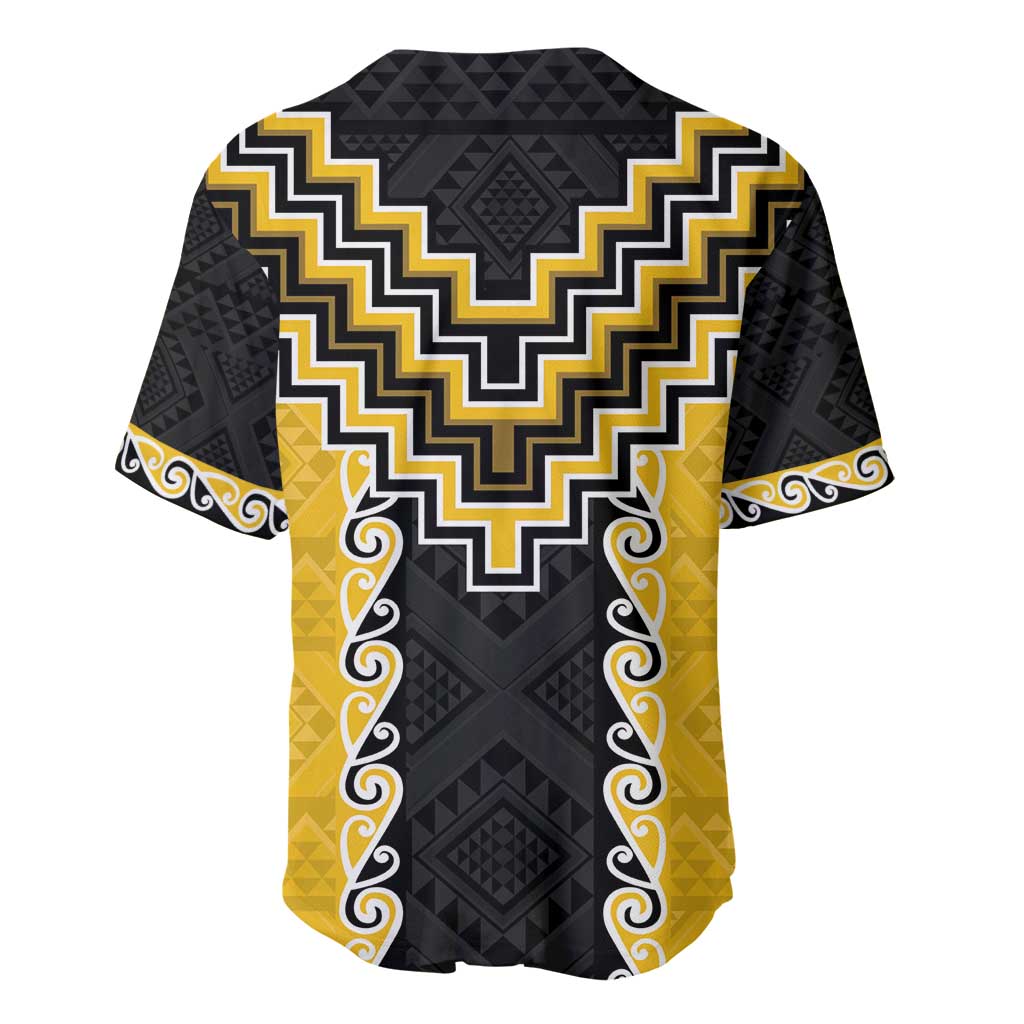 Yellow Niho Taniwha Mix Poutama Baseball Jersey Unique Taniko Aotearoa
