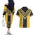 Yellow Niho Taniwha Mix Poutama Couples Matching Off The Shoulder Long Sleeve Dress and Hawaiian Shirt Unique Taniko Aotearoa
