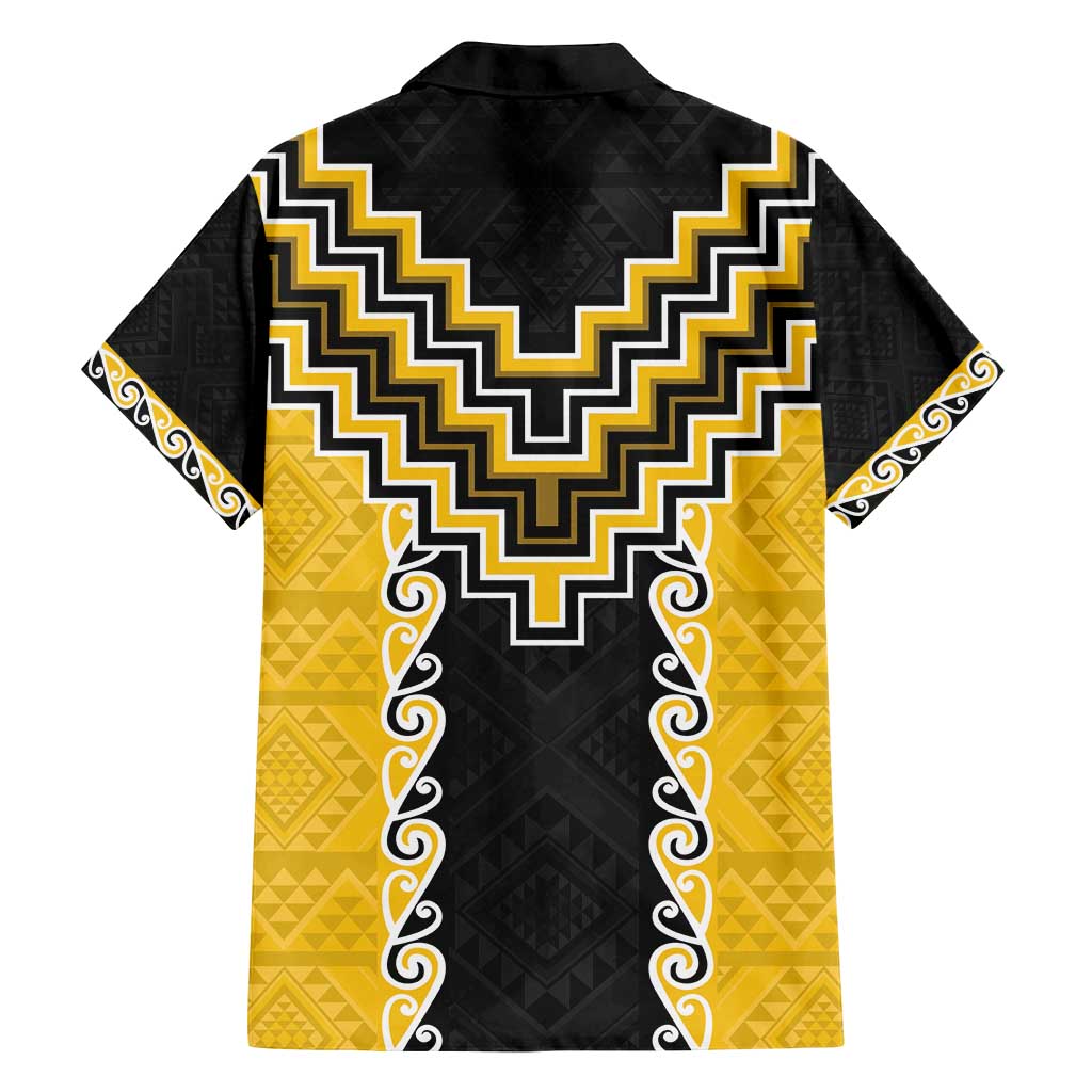 Yellow Niho Taniwha Mix Poutama Family Matching Long Sleeve Bodycon Dress and Hawaiian Shirt Unique Taniko Aotearoa