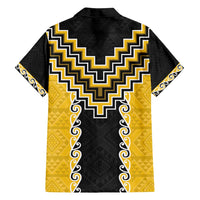 Yellow Niho Taniwha Mix Poutama Family Matching Long Sleeve Bodycon Dress and Hawaiian Shirt Unique Taniko Aotearoa