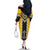 Yellow Niho Taniwha Mix Poutama Family Matching Off The Shoulder Long Sleeve Dress and Hawaiian Shirt Unique Taniko Aotearoa