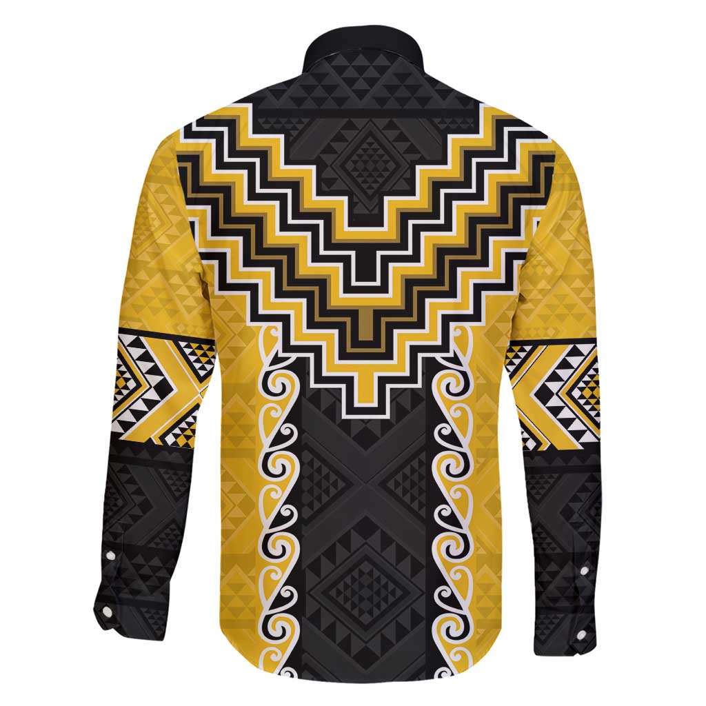 Yellow Niho Taniwha Mix Poutama Family Matching Puletasi and Hawaiian Shirt Unique Taniko Aotearoa