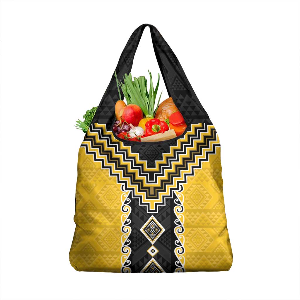 Yellow Niho Taniwha Mix Poutama Grocery Bag Unique Taniko Aotearoa