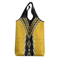 Yellow Niho Taniwha Mix Poutama Grocery Bag Unique Taniko Aotearoa