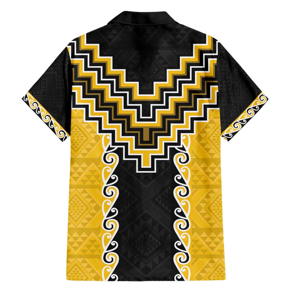 Yellow Niho Taniwha Mix Poutama Hawaiian Shirt Unique Taniko Aotearoa