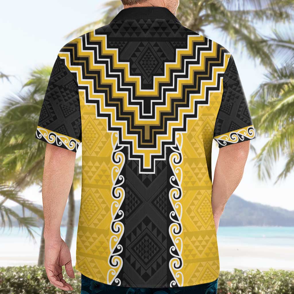 Yellow Niho Taniwha Mix Poutama Hawaiian Shirt Unique Taniko Aotearoa