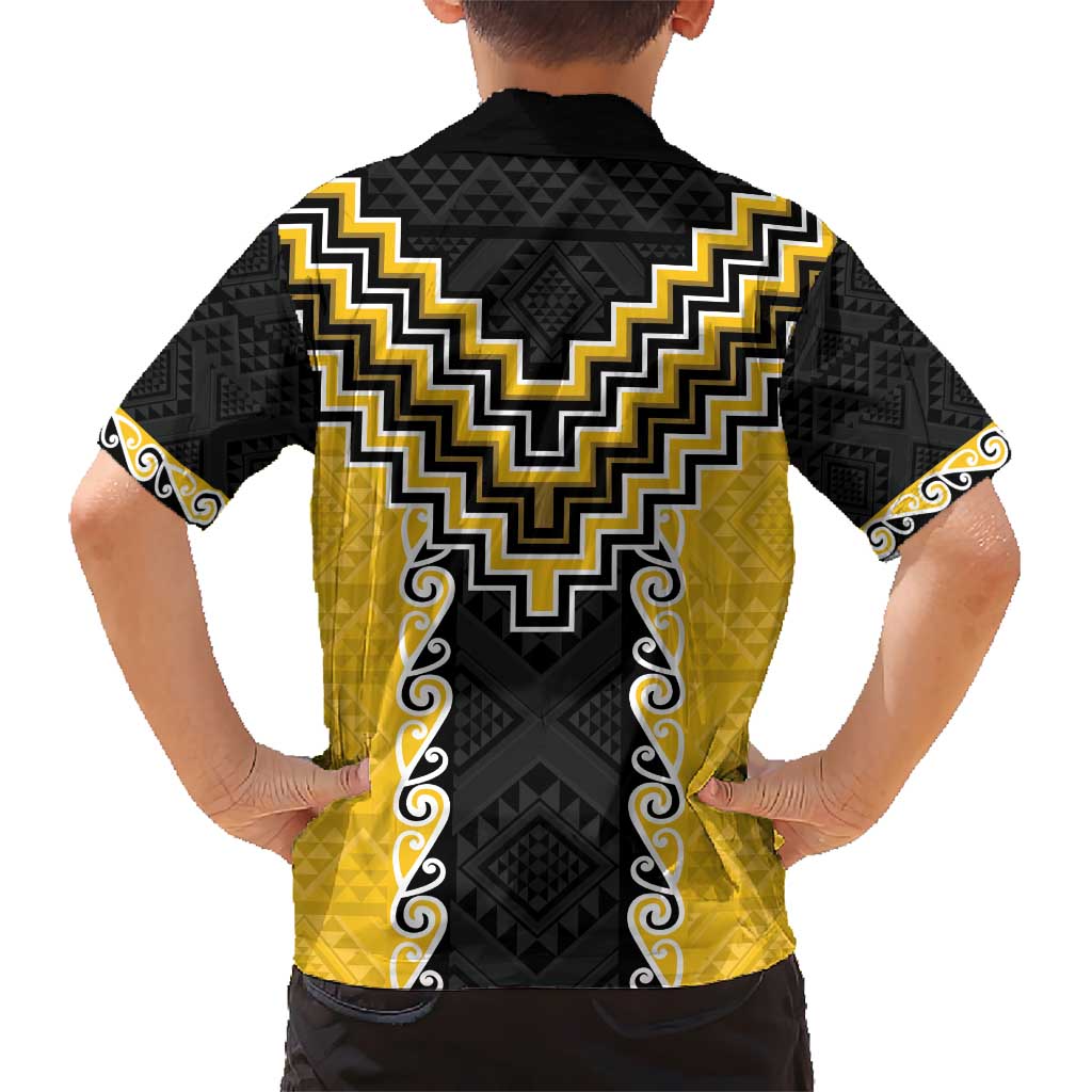 Yellow Niho Taniwha Mix Poutama Hawaiian Shirt Unique Taniko Aotearoa