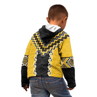 Yellow Niho Taniwha Mix Poutama Kid Hoodie Unique Taniko Aotearoa