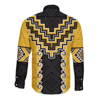Yellow Niho Taniwha Mix Poutama Long Sleeve Button Shirt Unique Taniko Aotearoa