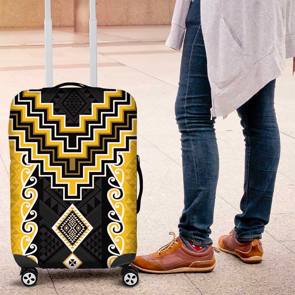 Yellow Niho Taniwha Mix Poutama Luggage Cover Unique Taniko Aotearoa LT01 Yellow - Polynesian Pride