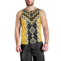 Yellow Niho Taniwha Mix Poutama Men Tank Top Unique Taniko Aotearoa