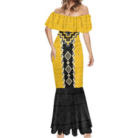 Yellow Niho Taniwha Mix Poutama Mermaid Dress Unique Taniko Aotearoa