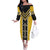 Yellow Niho Taniwha Mix Poutama Off The Shoulder Long Sleeve Dress Unique Taniko Aotearoa