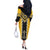 Yellow Niho Taniwha Mix Poutama Off The Shoulder Long Sleeve Dress Unique Taniko Aotearoa