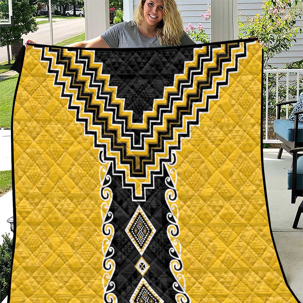Yellow Niho Taniwha Mix Poutama Quilt Unique Taniko Aotearoa LT01 Yellow - Polynesian Pride