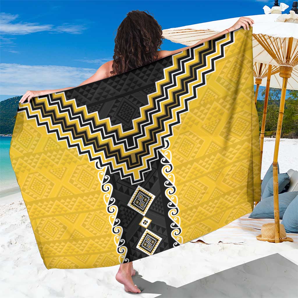 Yellow Niho Taniwha Mix Poutama Sarong Unique Taniko Aotearoa LT01 One Size 44 x 66 inches Yellow - Polynesian Pride