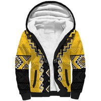 Yellow Niho Taniwha Mix Poutama Sherpa Hoodie Unique Taniko Aotearoa