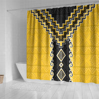 Yellow Niho Taniwha Mix Poutama Shower Curtain Unique Taniko Aotearoa