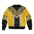 Yellow Niho Taniwha Mix Poutama Sleeve Zip Bomber Jacket Unique Taniko Aotearoa