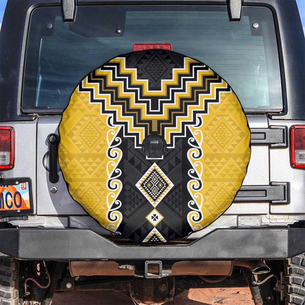 Yellow Niho Taniwha Mix Poutama Spare Tire Cover Unique Taniko Aotearoa LT01 Yellow - Polynesian Pride