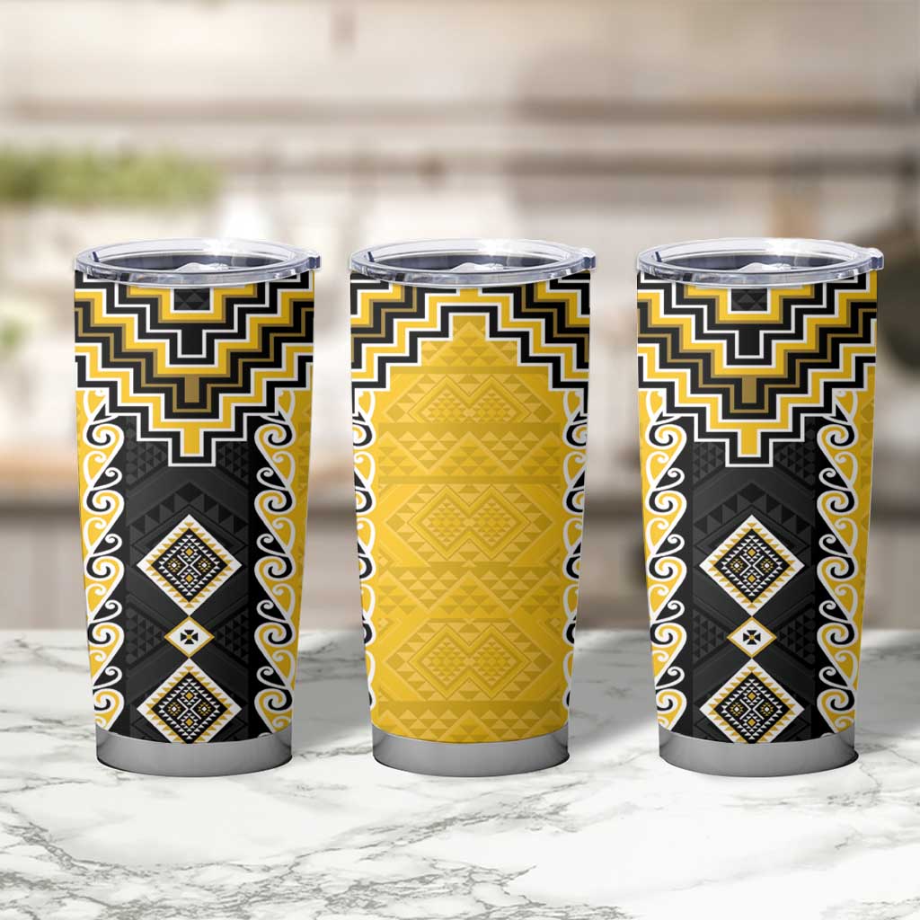 Yellow Niho Taniwha Mix Poutama Tumbler Cup Unique Taniko Aotearoa