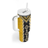 Yellow Niho Taniwha Mix Poutama Tumbler With Handle Unique Taniko Aotearoa