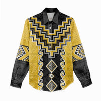 Yellow Niho Taniwha Mix Poutama Women Casual Shirt Unique Taniko Aotearoa