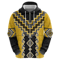 Yellow Niho Taniwha Mix Poutama Zip Hoodie Unique Taniko Aotearoa LT01 - Polynesian Pride