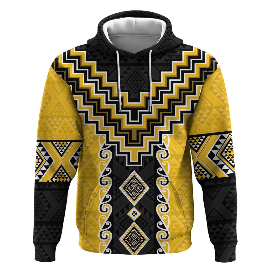 Yellow Niho Taniwha Mix Poutama Zip Hoodie Unique Taniko Aotearoa LT01 Pullover Hoodie Yellow - Polynesian Pride