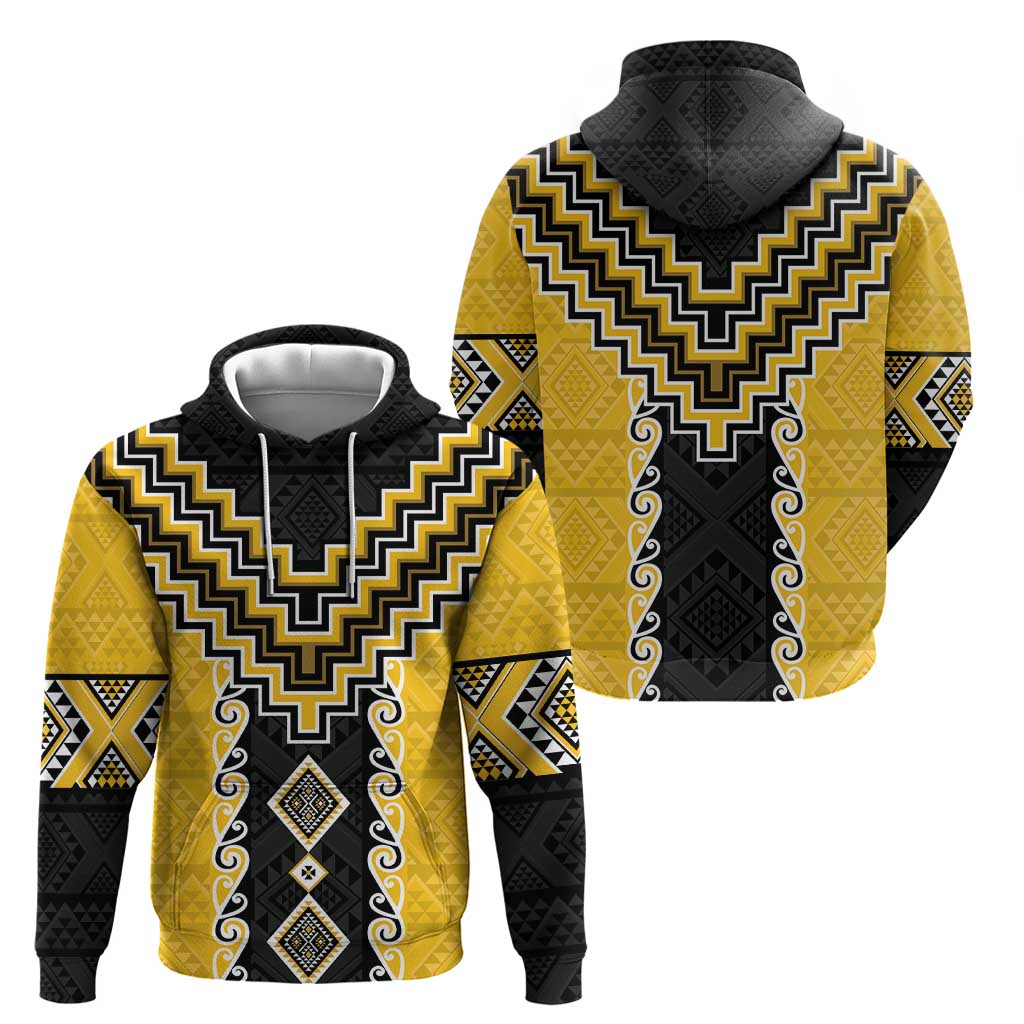 Yellow Niho Taniwha Mix Poutama Zip Hoodie Unique Taniko Aotearoa LT01 - Polynesian Pride
