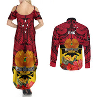 Papua New Guinea Couples Matching Summer Maxi Dress and Long Sleeve Button Shirts Bird Of Paradise Mix Polynesian Pattern LT01 - Polynesian Pride