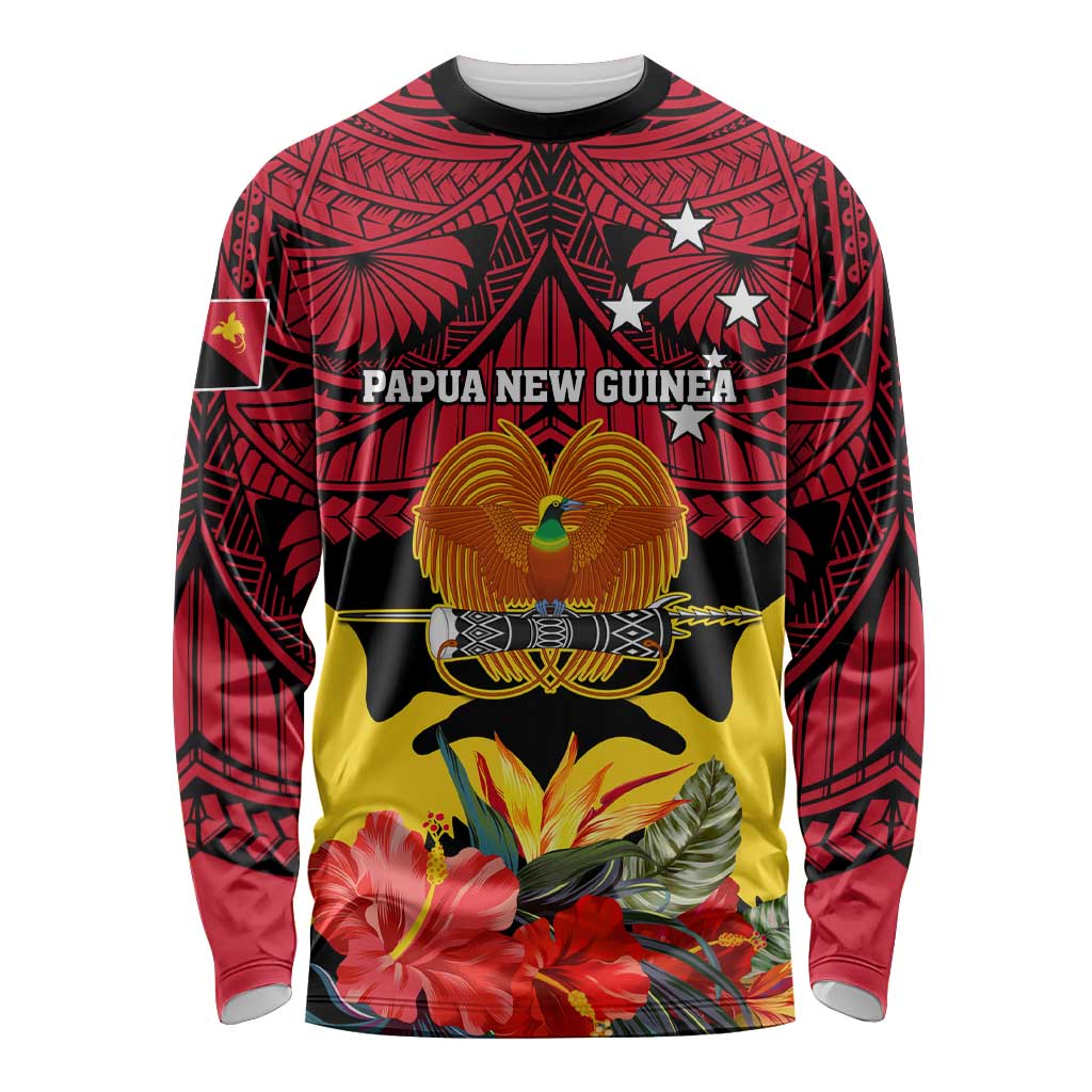 Papua New Guinea Long Sleeve Shirt Bird Of Paradise Mix Polynesian Pattern LT01 Unisex Red - Polynesian Pride