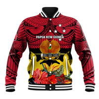 Personalised Papua New Guinea Baseball Jacket Bird Of Paradise Mix Polynesian Pattern LT01 Unisex Red - Polynesian Pride
