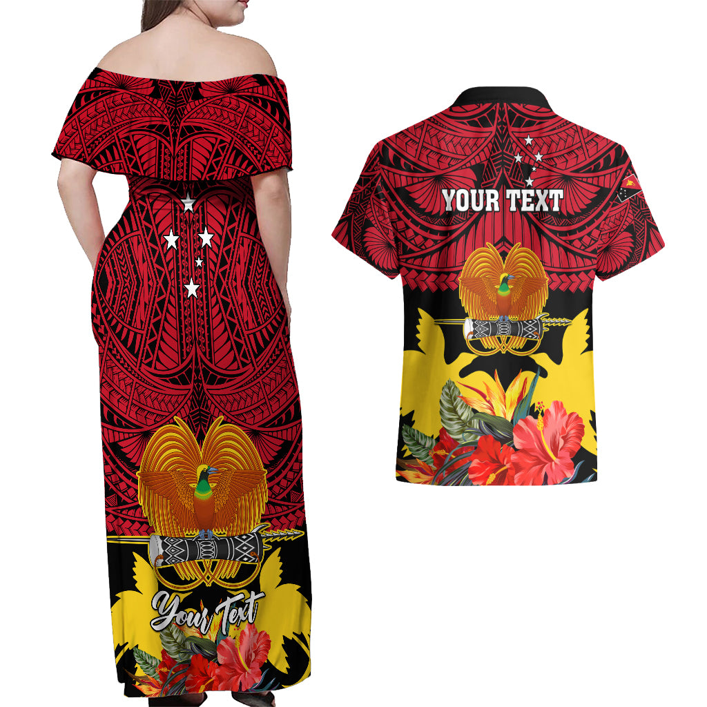 Personalised Papua New Guinea Couples Matching Off Shoulder Maxi Dress and Hawaiian Shirt Bird Of Paradise Mix Polynesian Pattern LT01 - Polynesian Pride