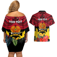 Personalised Papua New Guinea Couples Matching Off Shoulder Short Dress and Hawaiian Shirt Bird Of Paradise Mix Polynesian Pattern LT01 - Polynesian Pride