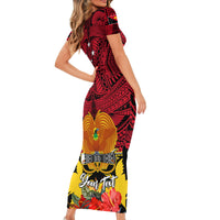 Personalised Papua New Guinea Short Sleeve Bodycon Dress Bird Of Paradise Mix Polynesian Pattern LT01 - Polynesian Pride