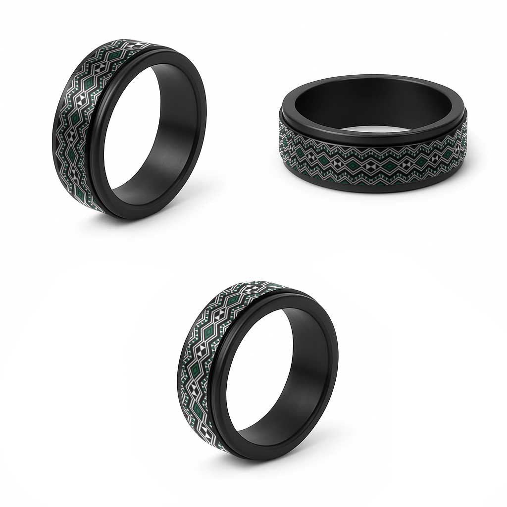 Aotearoa Green Taniko Pattern Special Spinner Ring - Polynesian Pride