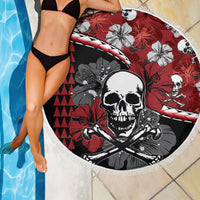 Hawaii Halloween Beach Blanket Hibiscus Skull Kakau Pattern LT01 - Wonder Print Shop