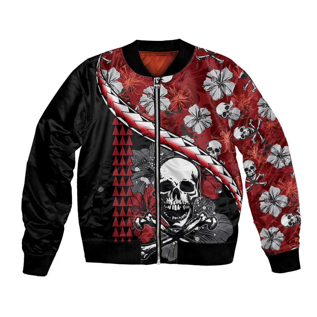 Hawaii Halloween Bomber Jacket Hibiscus Skull Kakau Pattern LT01 Unisex Red - Polynesian Pride