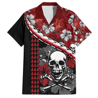 Hawaii Halloween Family Matching Short Sleeve Bodycon Dress and Hawaiian Shirt Hibiscus Skull Kakau Pattern LT01 Dad's Shirt - Short Sleeve Red - Polynesian Pride