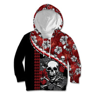 Hawaii Halloween Kid Hoodie Hibiscus Skull Kakau Pattern LT01 Red - Polynesian Pride