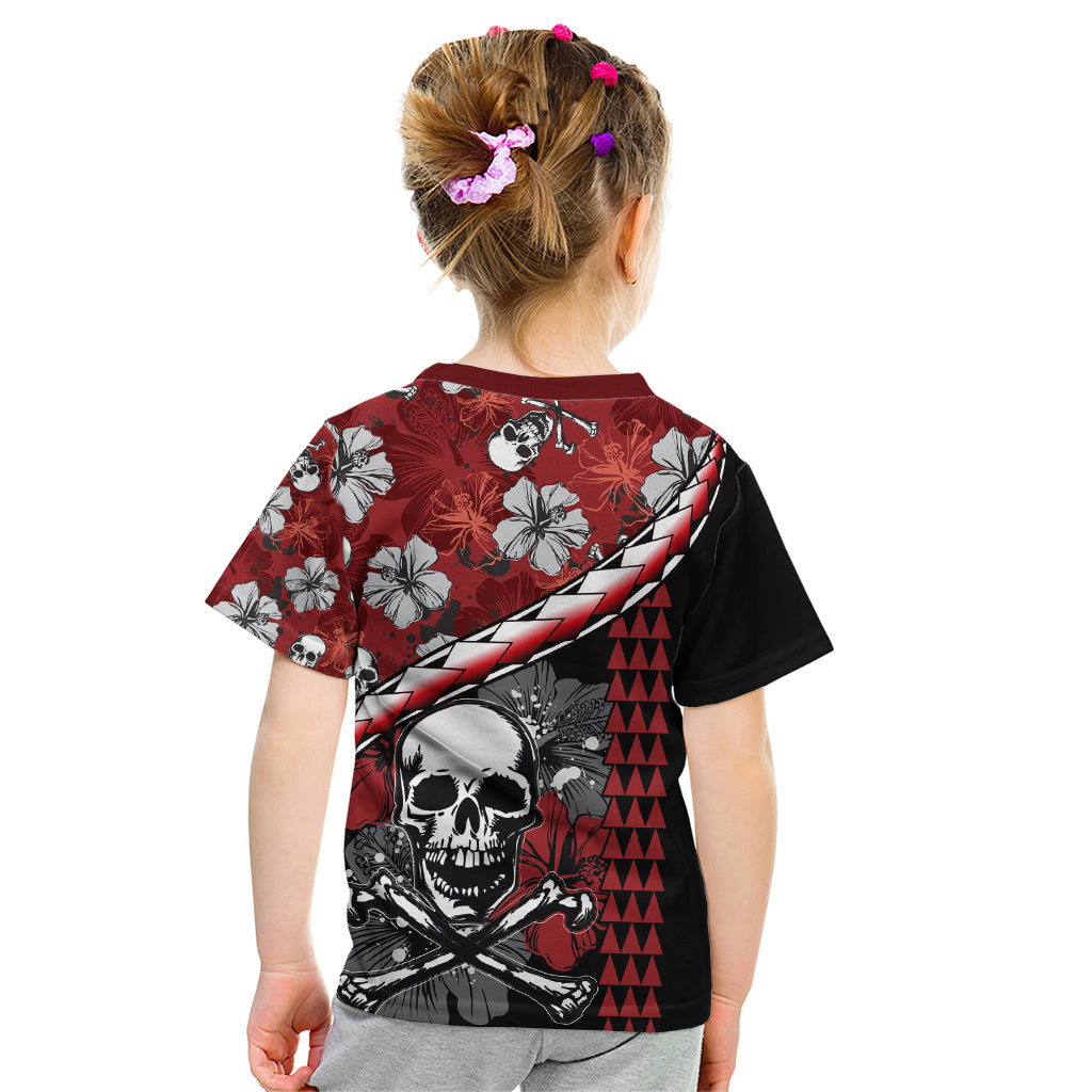 Hawaii Halloween Kid T Shirt Hibiscus Skull Kakau Pattern LT01 - Polynesian Pride
