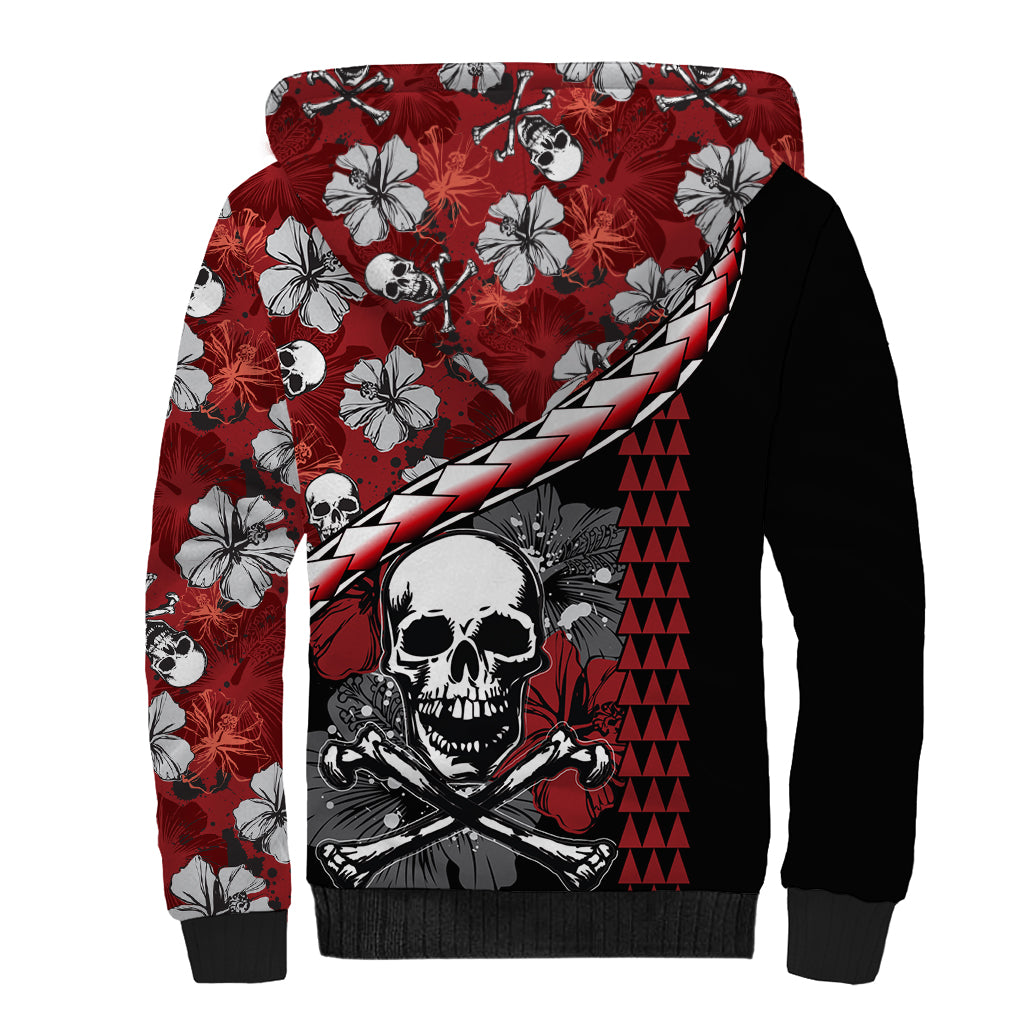 Hawaii Halloween Sherpa Hoodie Hibiscus Skull Kakau Pattern LT01 - Polynesian Pride