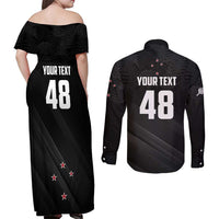 Custom New Zealand Cricket Couples Matching Off Shoulder Maxi Dress and Long Sleeve Button Shirt Aotearoa Black Cap Come On