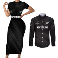 Custom New Zealand Cricket Couples Matching Short Sleeve Bodycon Dress and Long Sleeve Button Shirt Aotearoa Black Cap Come On