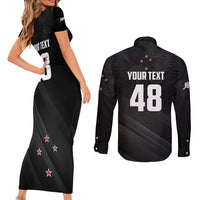 Custom New Zealand Cricket Couples Matching Short Sleeve Bodycon Dress and Long Sleeve Button Shirt Aotearoa Black Cap Come On