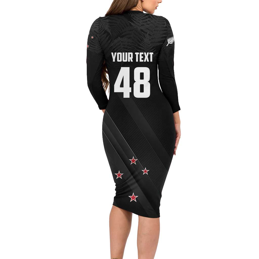 Custom New Zealand Cricket Family Matching Long Sleeve Bodycon Dress and Hawaiian Shirt Aotearoa Black Cap Come On