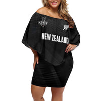 Custom New Zealand Cricket Family Matching Off Shoulder Short Dress and Hawaiian Shirt Aotearoa Black Cap Come On